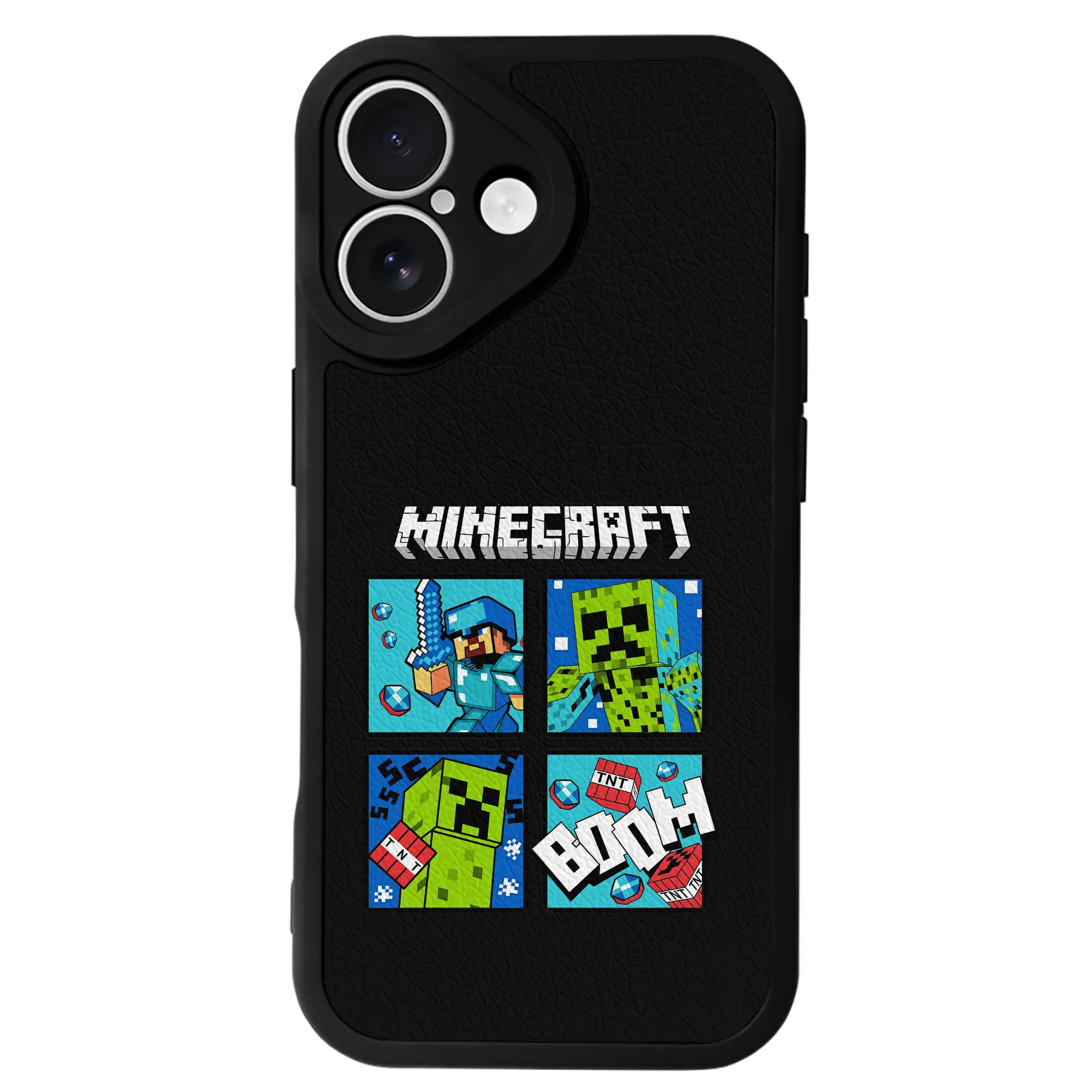 マイクラ グッズ  マイクラ - IPhone 16シリーズ対応 ・ シリコンスマホケース ・ レザー調 ・ 高精度フィット ・ 耐衝撃 ・ ワイヤレス充電対応 ・ 精密カット